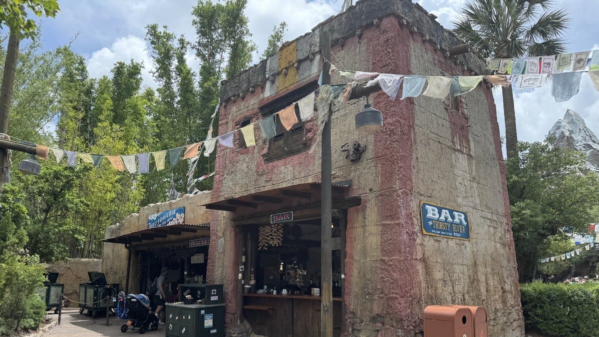 The Thirsty River Bar at Disney's Animal Kingdom — an outdoor bar near Rafiki's Planet Watch serving cocktails, beers, and non-alcoholic beverages in the Africa section of the park.
