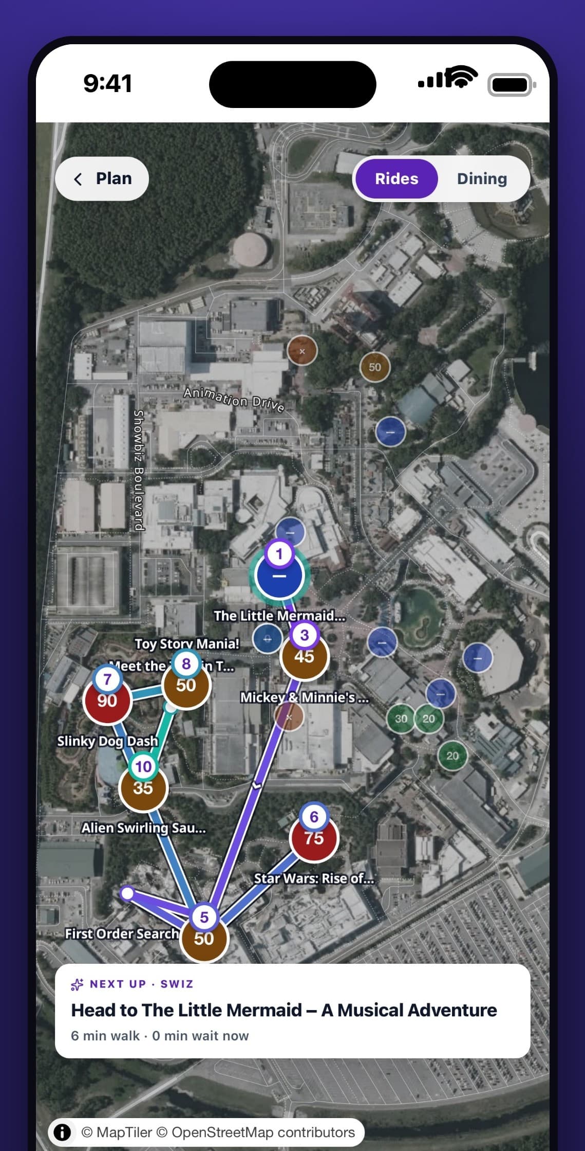 ParkSwiz iPhone screenshot: Your route
