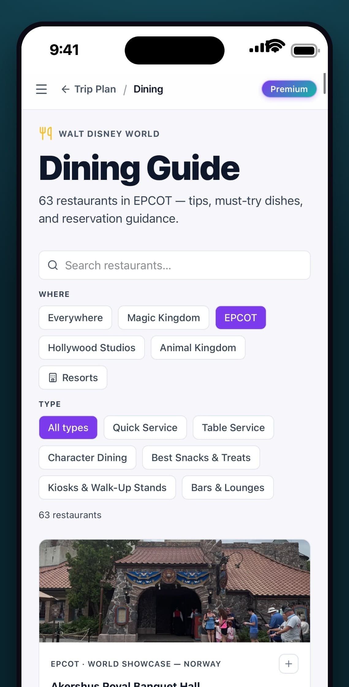 ParkSwiz iPhone screenshot: Dining