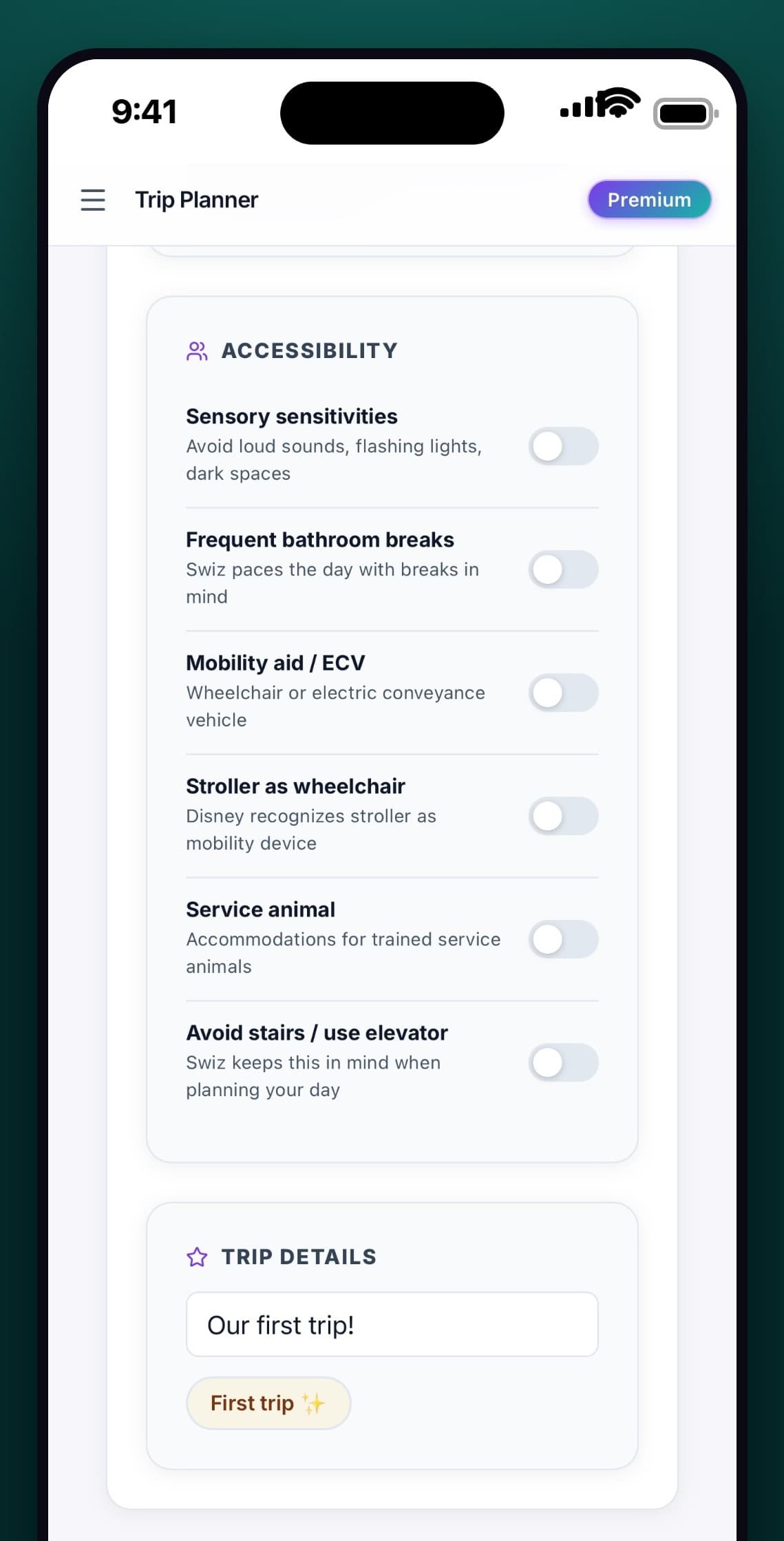 ParkSwiz iPhone screenshot: Accessibility