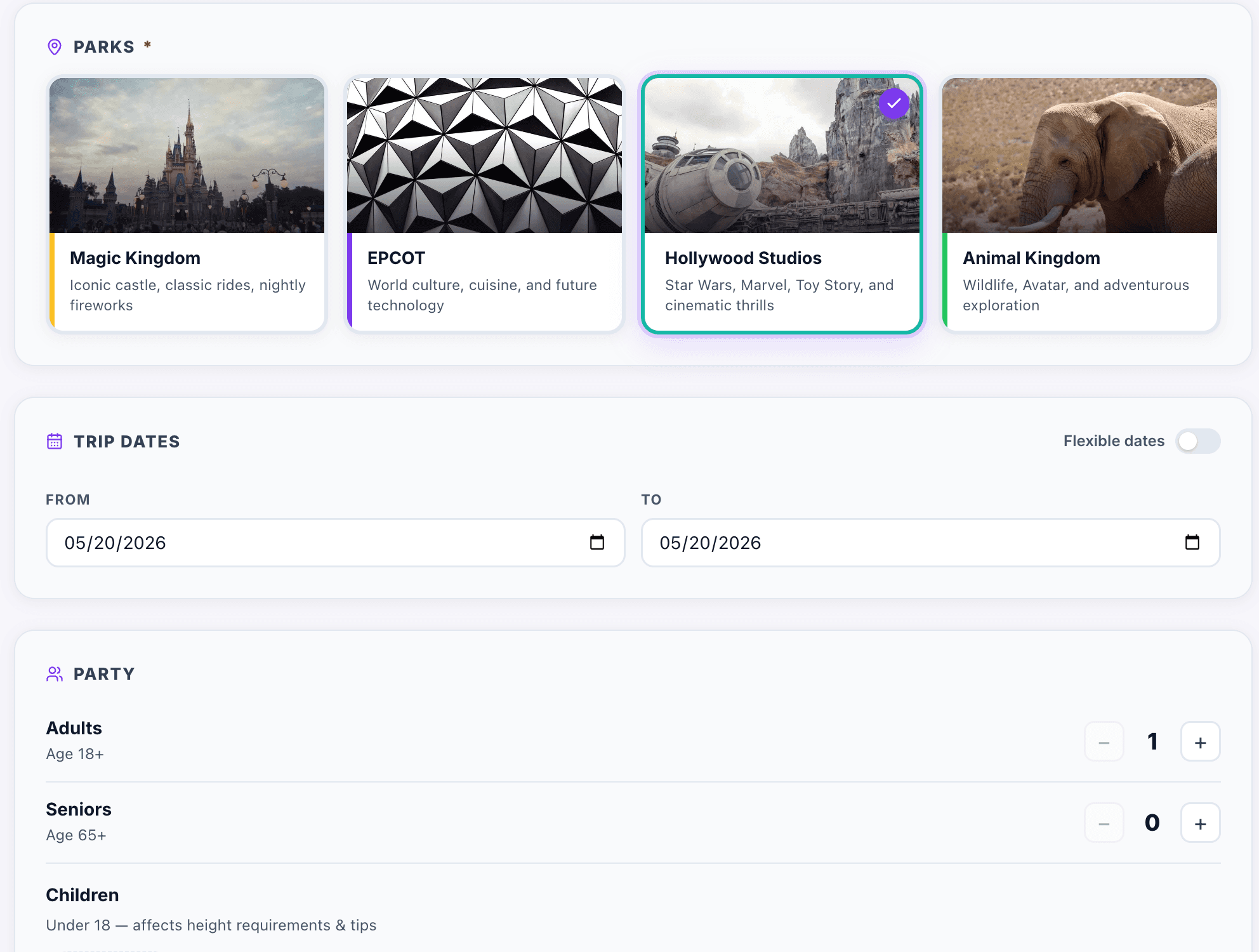 ParkSwiz product screenshot: Trip Planner