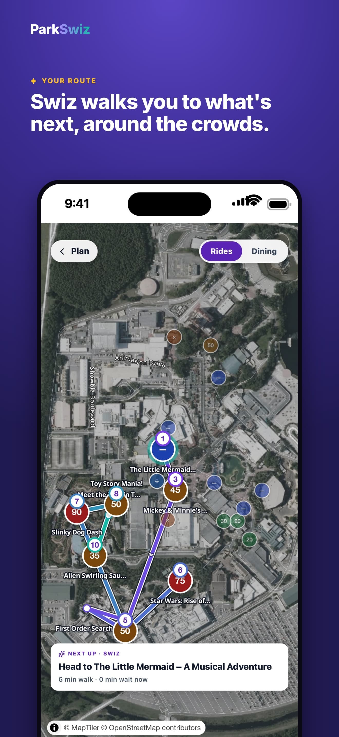 ParkSwiz iPhone screenshot: Your route