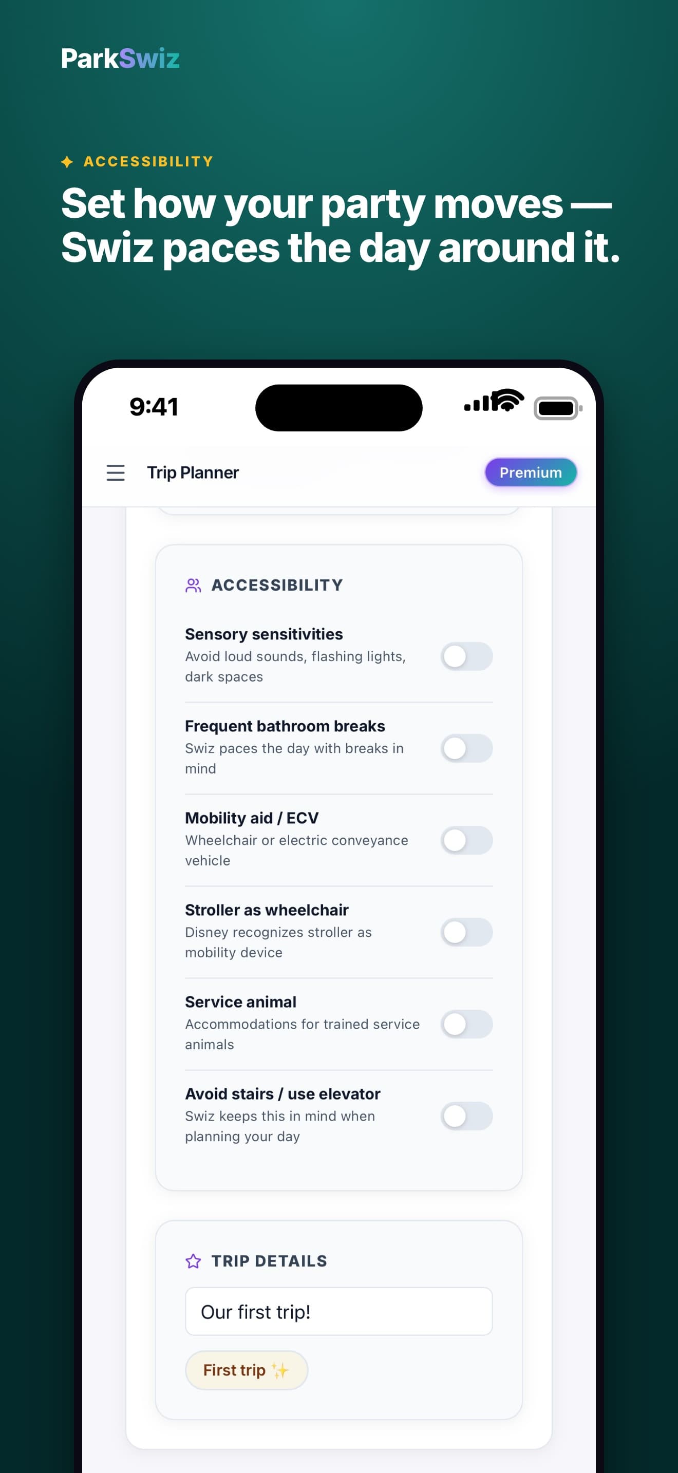 ParkSwiz iPhone screenshot: Accessibility